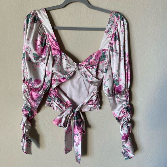 For Love and Lemons Palais Pink Crop Top Floral Blouse Size XS - Picture 11 of 13